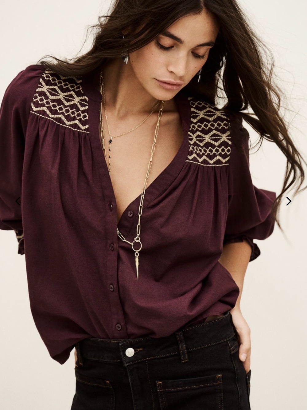 Ba&sh Smocked Samantha Blouse Deep Plum New Condition